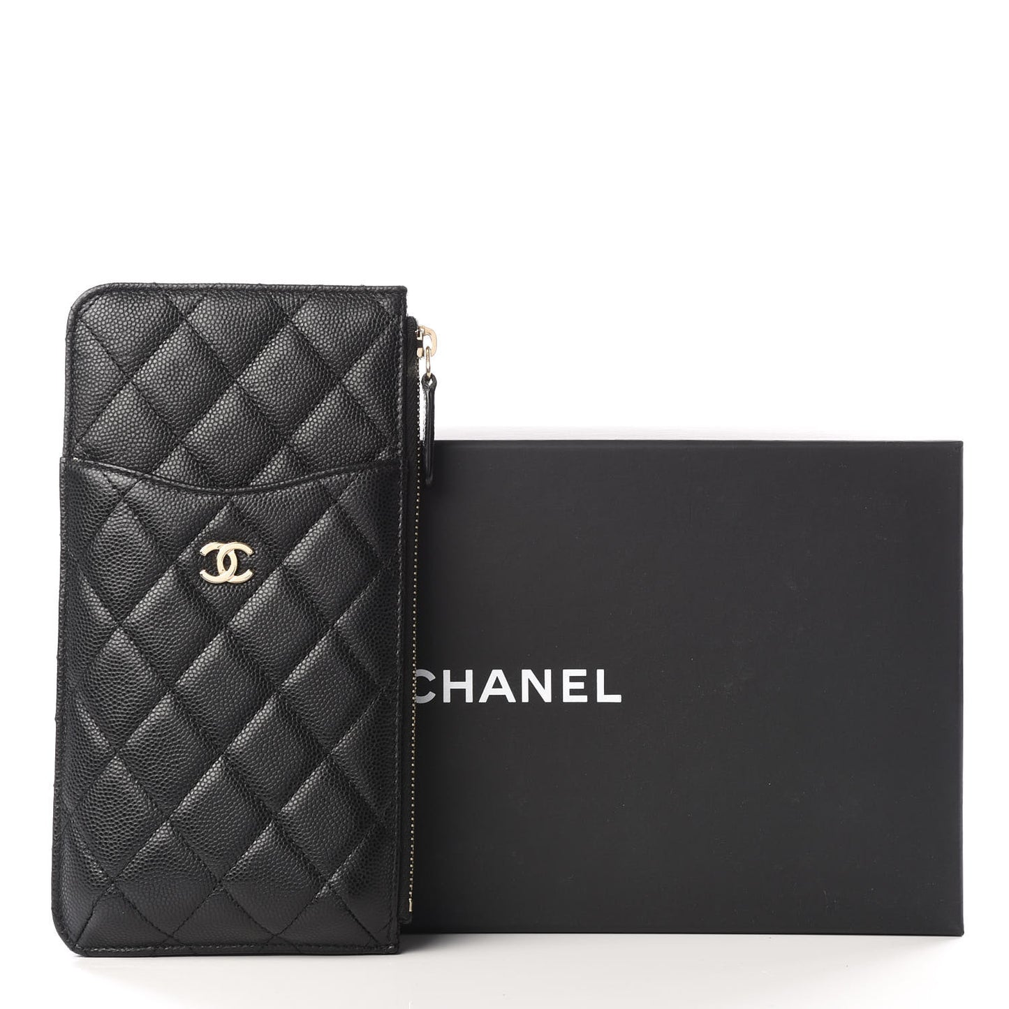 Caviar Quilted Classic Flat Wallet Pouch Black