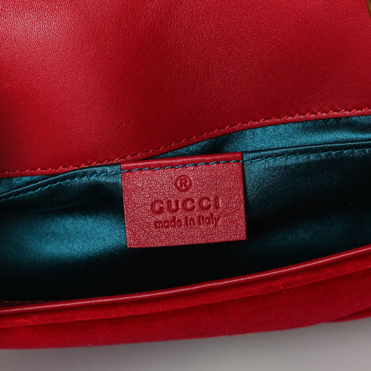 Gucci Velvet Matelasse Mini GG Marmont Shoulder Bag Hibiscus Red 6 of 12