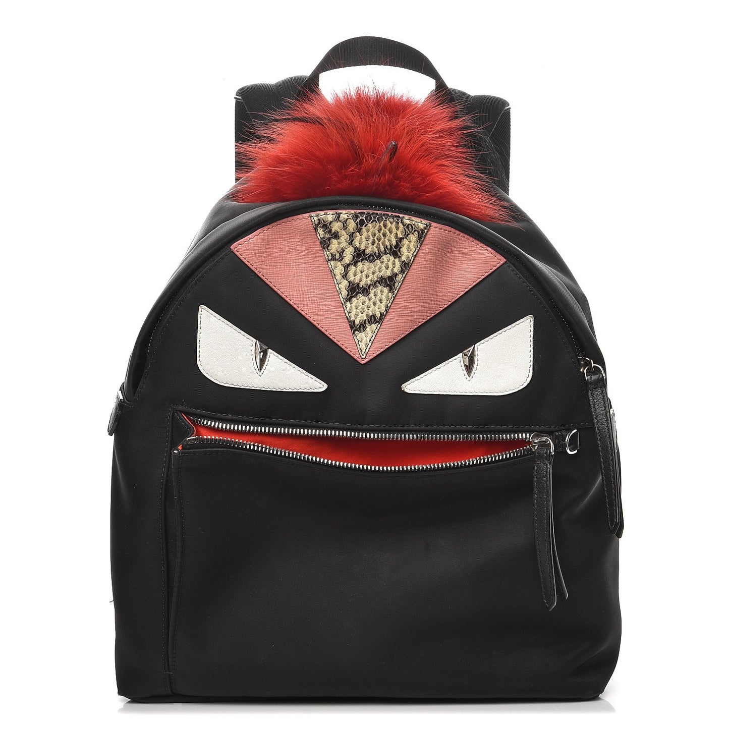Nylon Vitello Dolce Elaphe Fox Fur Monster Eyes Backpack Black Natural Bordeaux Multicolor