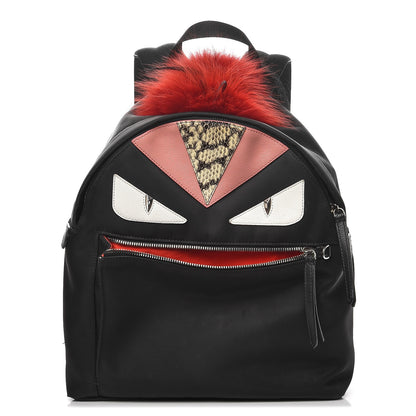 Fendi Nylon Vitello Dolce Elaphe Fox Fur Monster Eyes Backpack Black Natural Bordeaux Multicolor 1 of 10