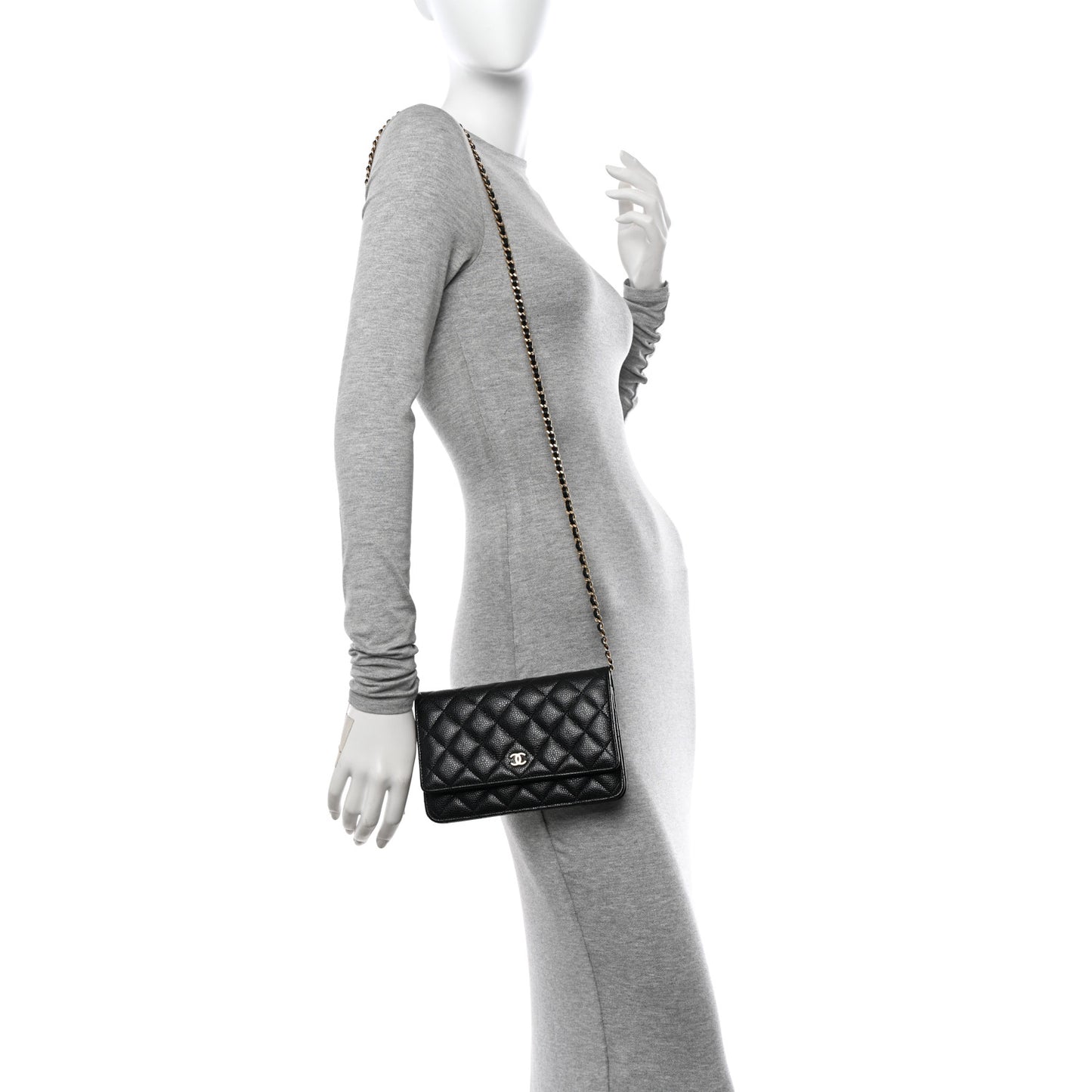 Caviar Quilted Wallet on Chain WOC Black