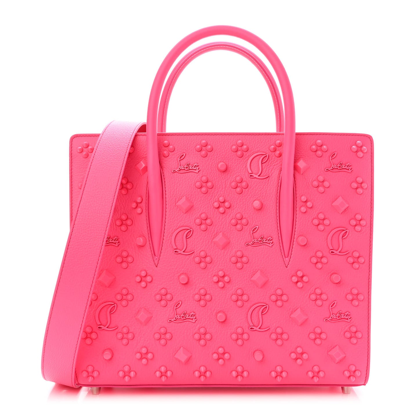 Calfskin Spikes Loubinthesky Medium Paloma Fuchsia