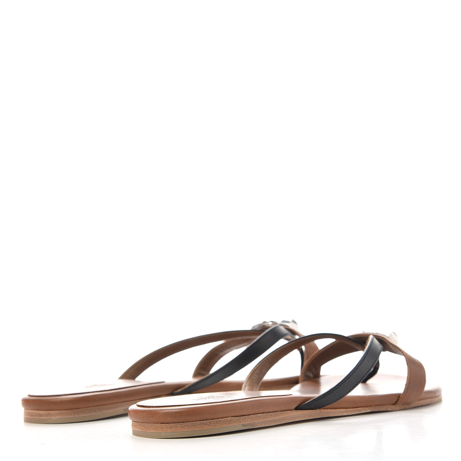 Hermes Calfskin Corfou Sandals 37 Naturel Black 4 of 10