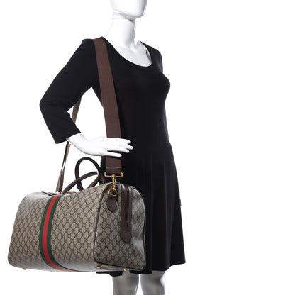 Gucci GG Supreme Monogram Textured Dollar Calfskin Web Medium Ophidia Carry-On Duffle Bag Beige Ebony New Acero 2 of 16