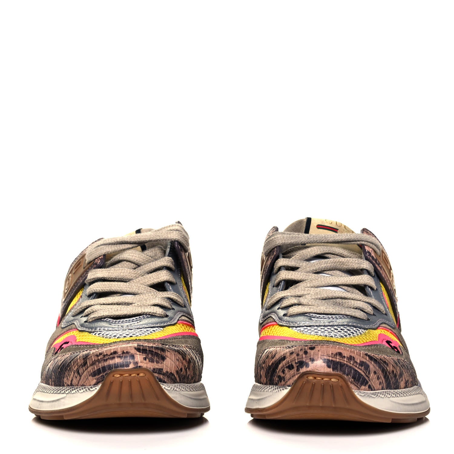 Gucci Suede Calfskin Tejus Printed Womens Ultrapace Sneakers 35.5 Pink Silver Oatmeal Yolk 2 of 7