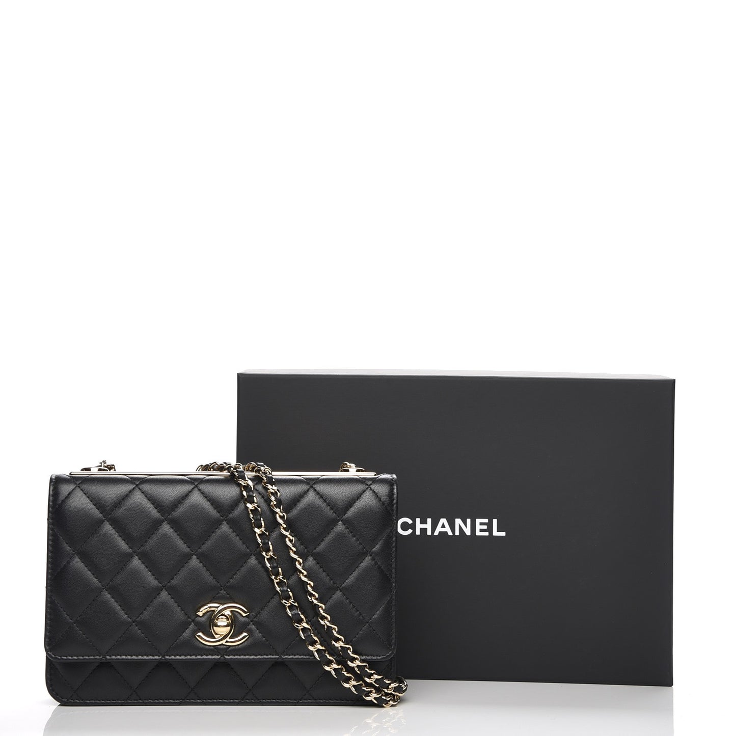 Lambskin Quilted Trendy CC Wallet On Chain WOC Black