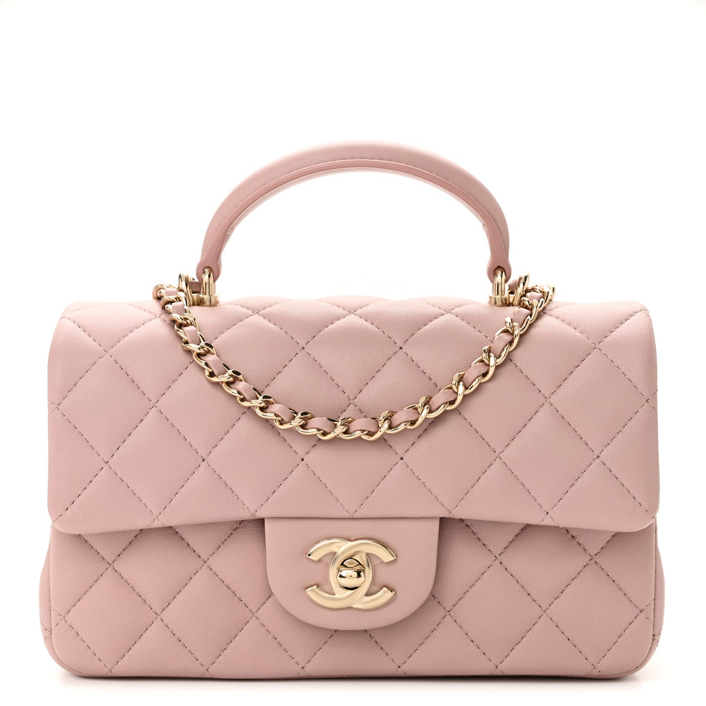 Lambskin Quilted Mini Top Handle Rectangular Flap Light Pink