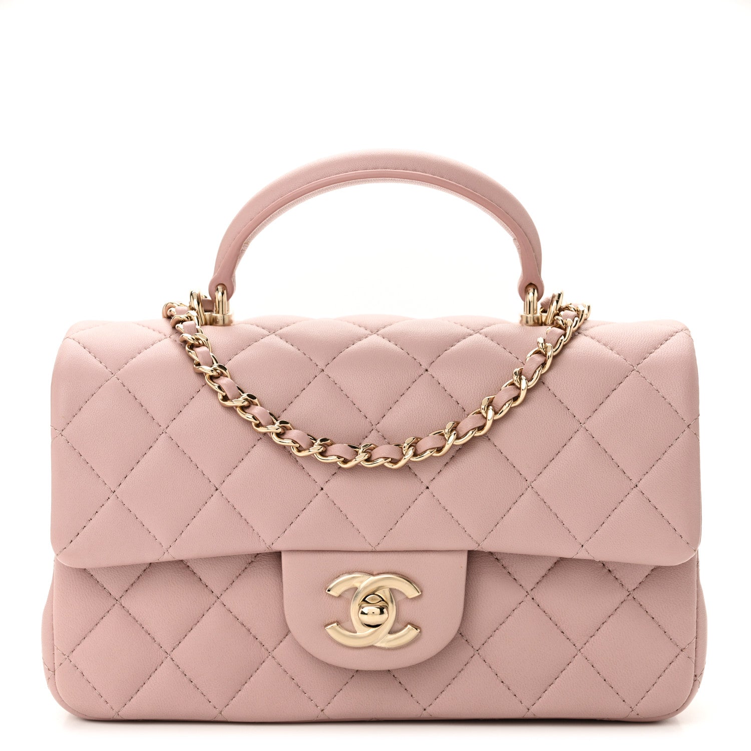 Chanel Lambskin Quilted Mini Top Handle Rectangular Flap Light Pink 8 of 11