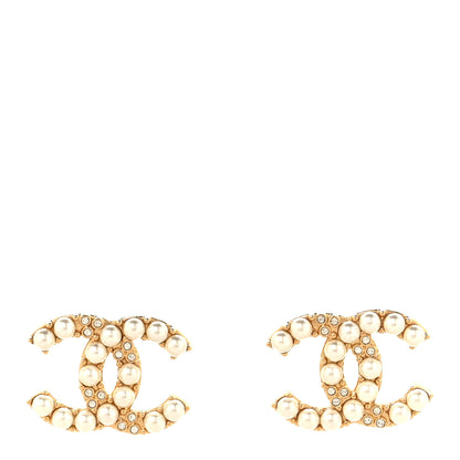 Chanel Metal Crystal Pearl CC Earrings Gold 1 of 5