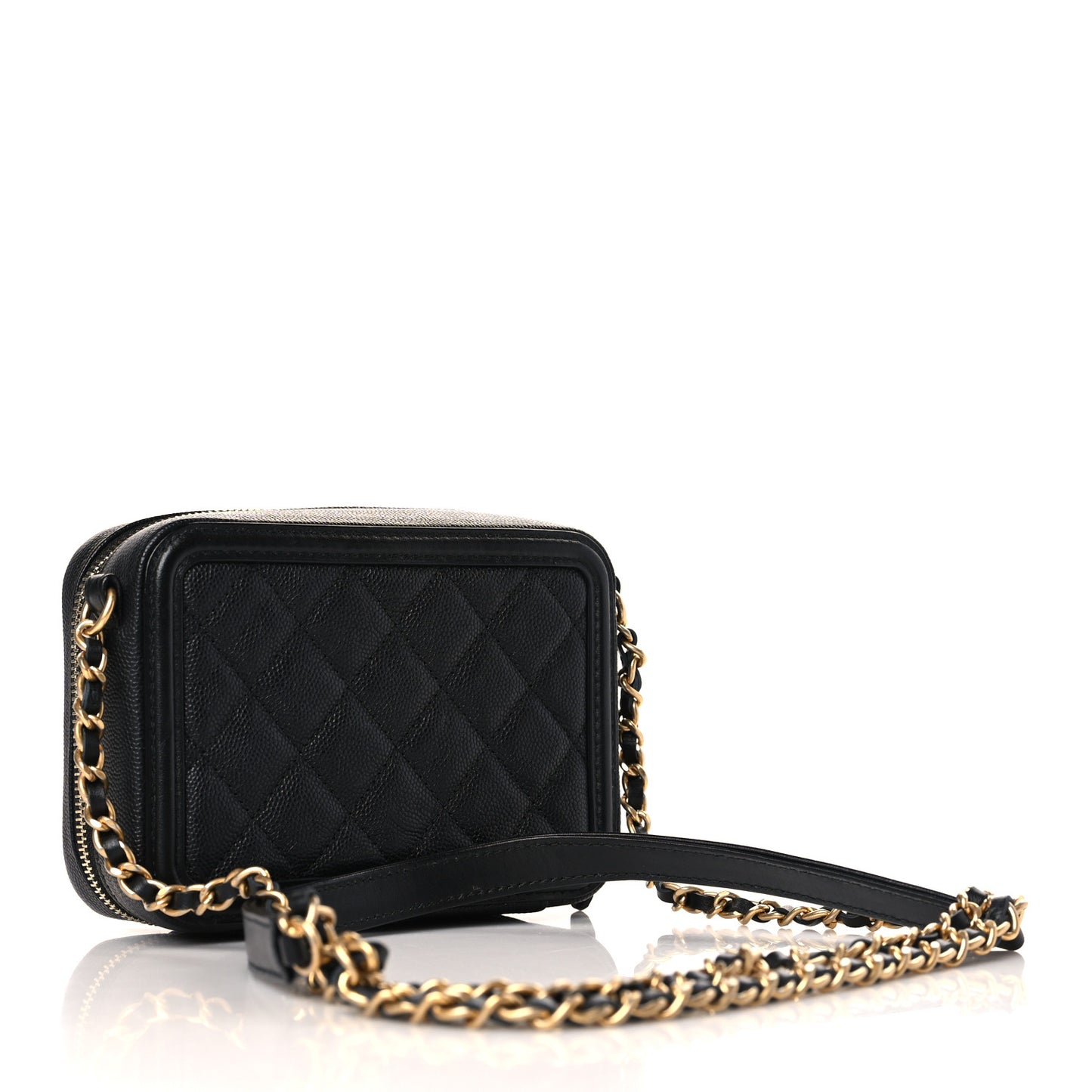 Caviar Quilted CC Filigree Vanity Clutch With Chain Black