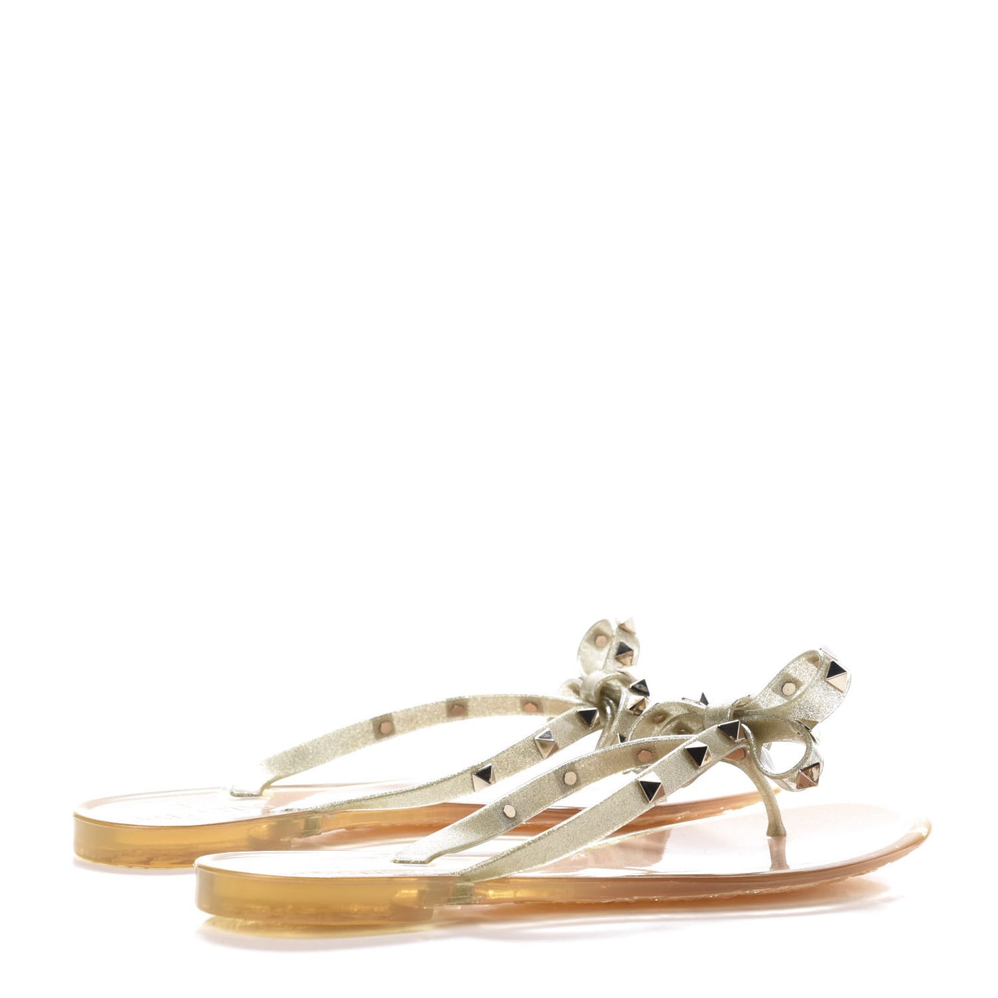 PVC Jelly Glitter Rockstud Bow Thong Sandals 39 Oro