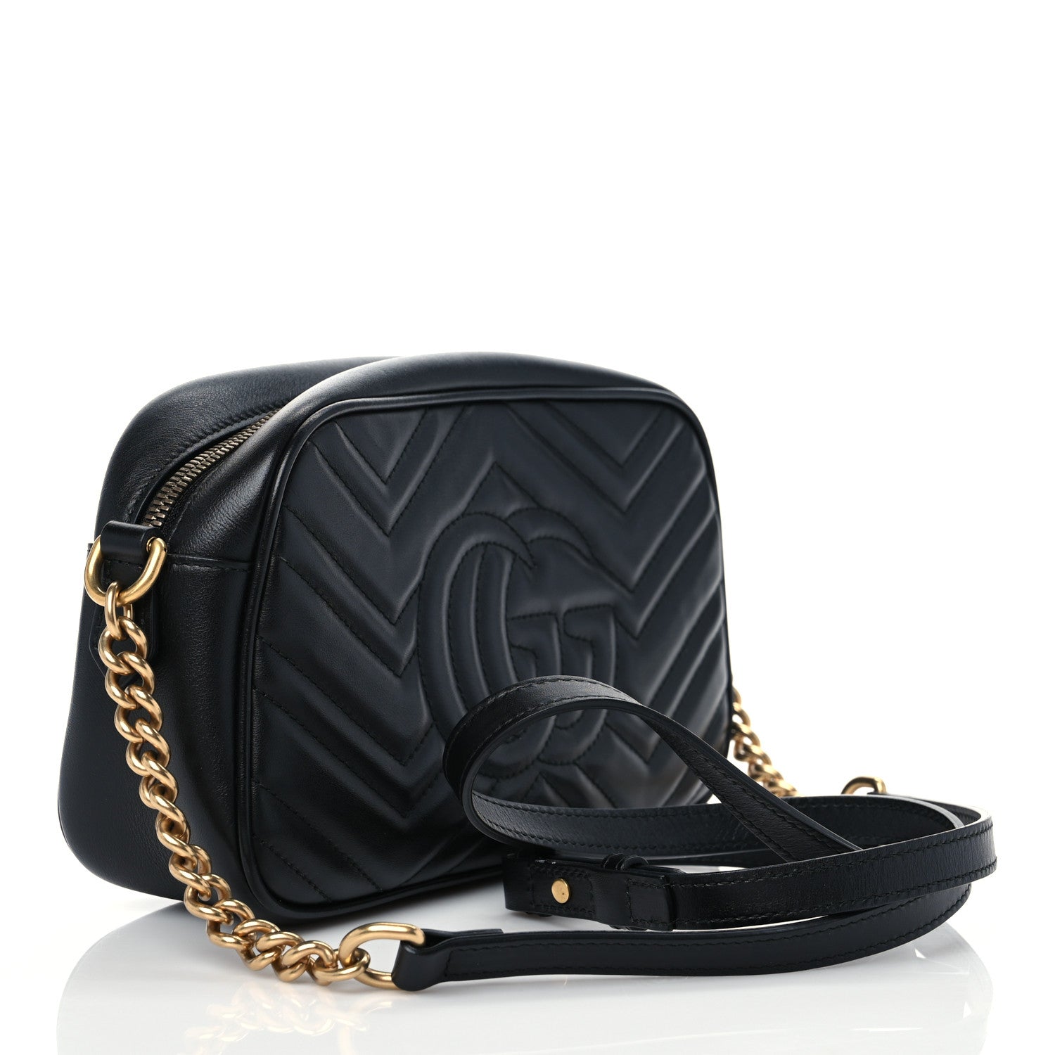 Gucci Calfskin Matelasse Small GG Marmont Chain Shoulder Bag Black 3 of 11