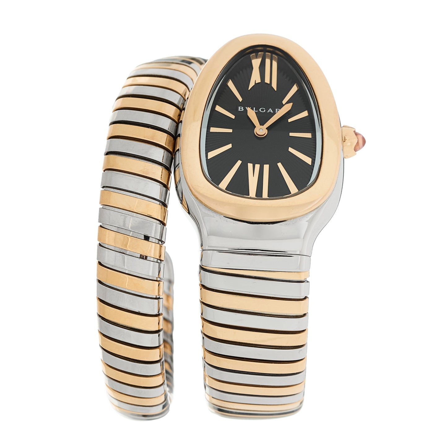 Stainless Steel 18K Rose Gold 35mm Serpenti Tubogas Quartz Watch Black