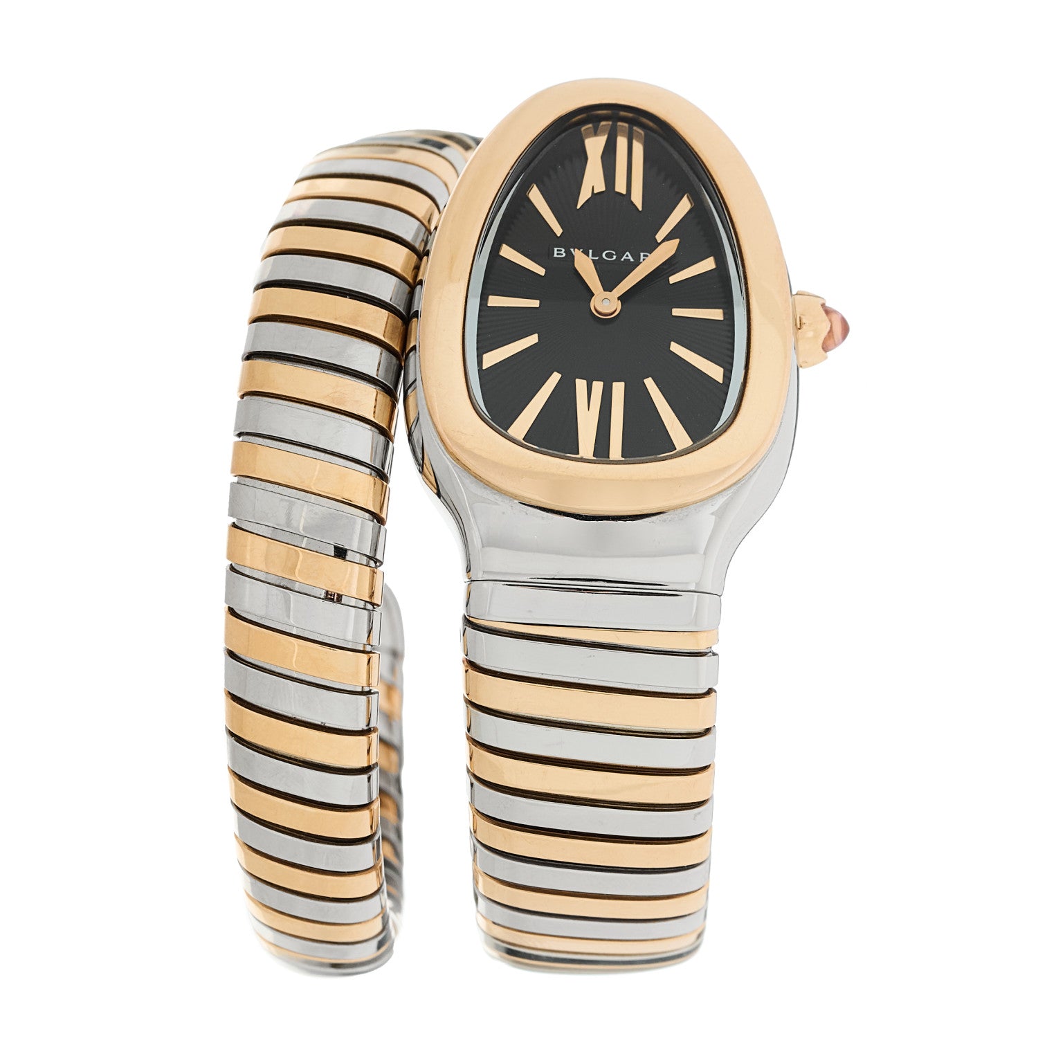 Bulgari Stainless Steel 18K Rose Gold 35mm Serpenti Tubogas Quartz Watch Black 1 of 5