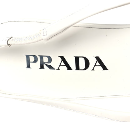 Prada Calfskin Triangle Logo Pointed Toe 75mm Slingback Pumps 38.5 White 8 of 9
