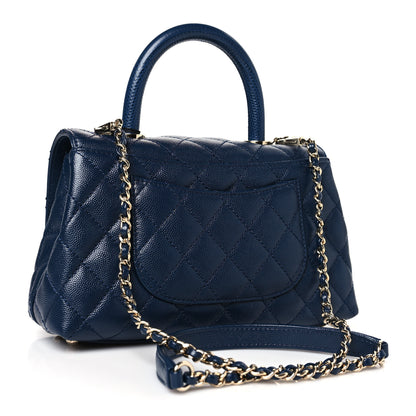 Chanel Caviar Quilted Lizard Embossed Mini Coco Handle Flap Navy Blue 3 of 9