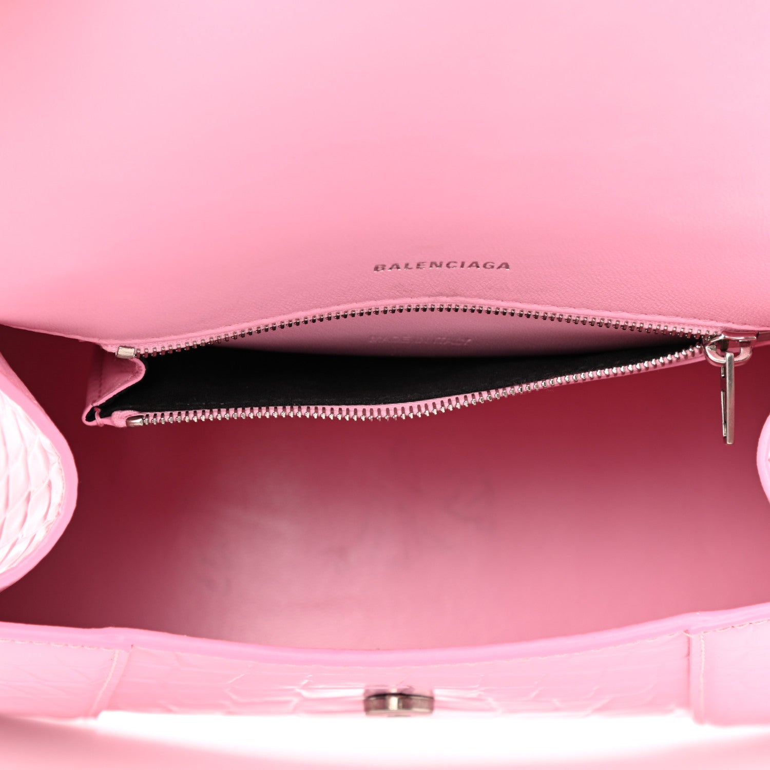 Balenciaga Shiny Calfskin Crocodile Embossed Hourglass Top Handle Bag XS Sweet Pink 5 of 12