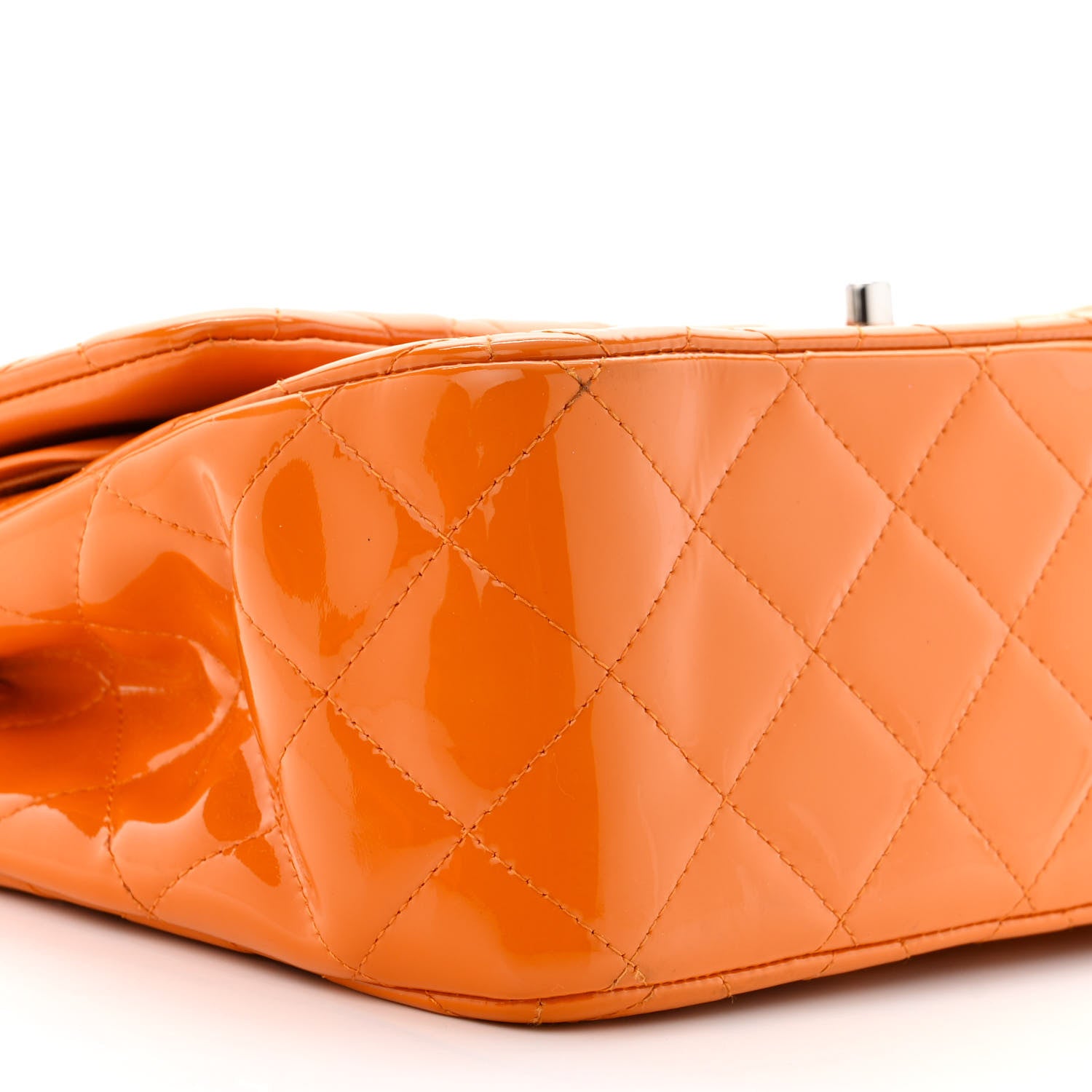 Chanel Patent Quilted Jumbo Double Flap Orange 9 of 16