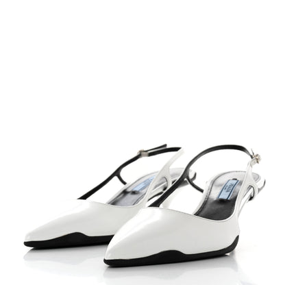 Prada Spazzolato Pointed Toe 55mm Slingback Pumps 38 White 3 of 9
