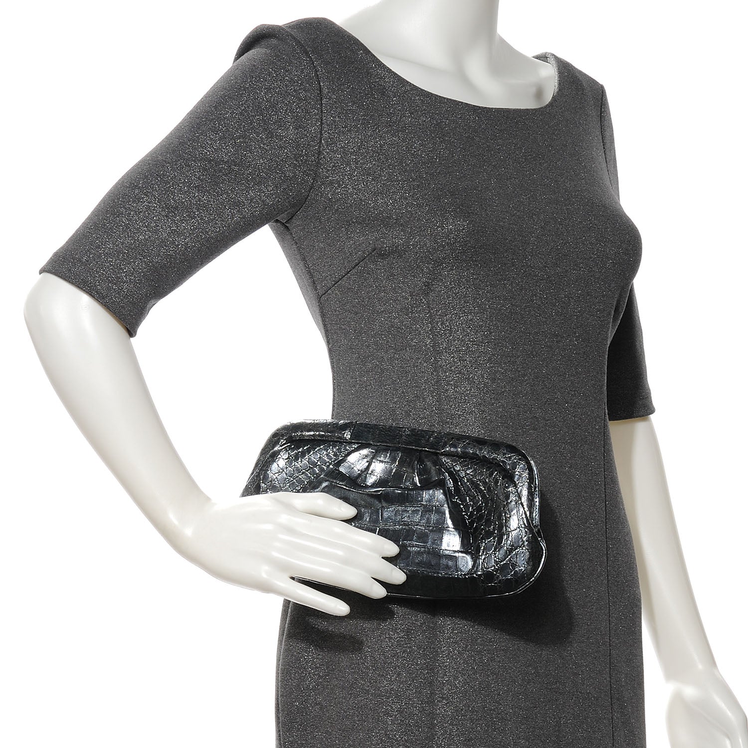 Nancy Gonzalez Crocodile Clutch Pewter 2 of 7