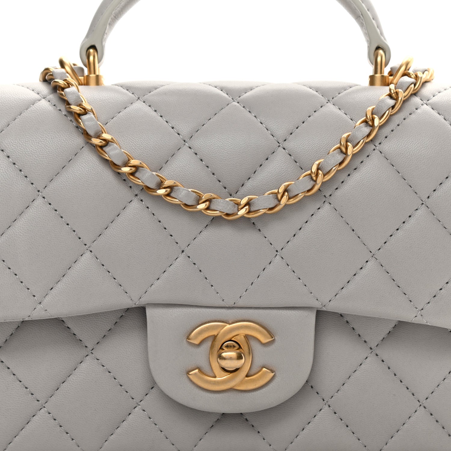Chanel Lambskin Quilted Mini Top Handle Rectangular Flap Grey 8 of 11