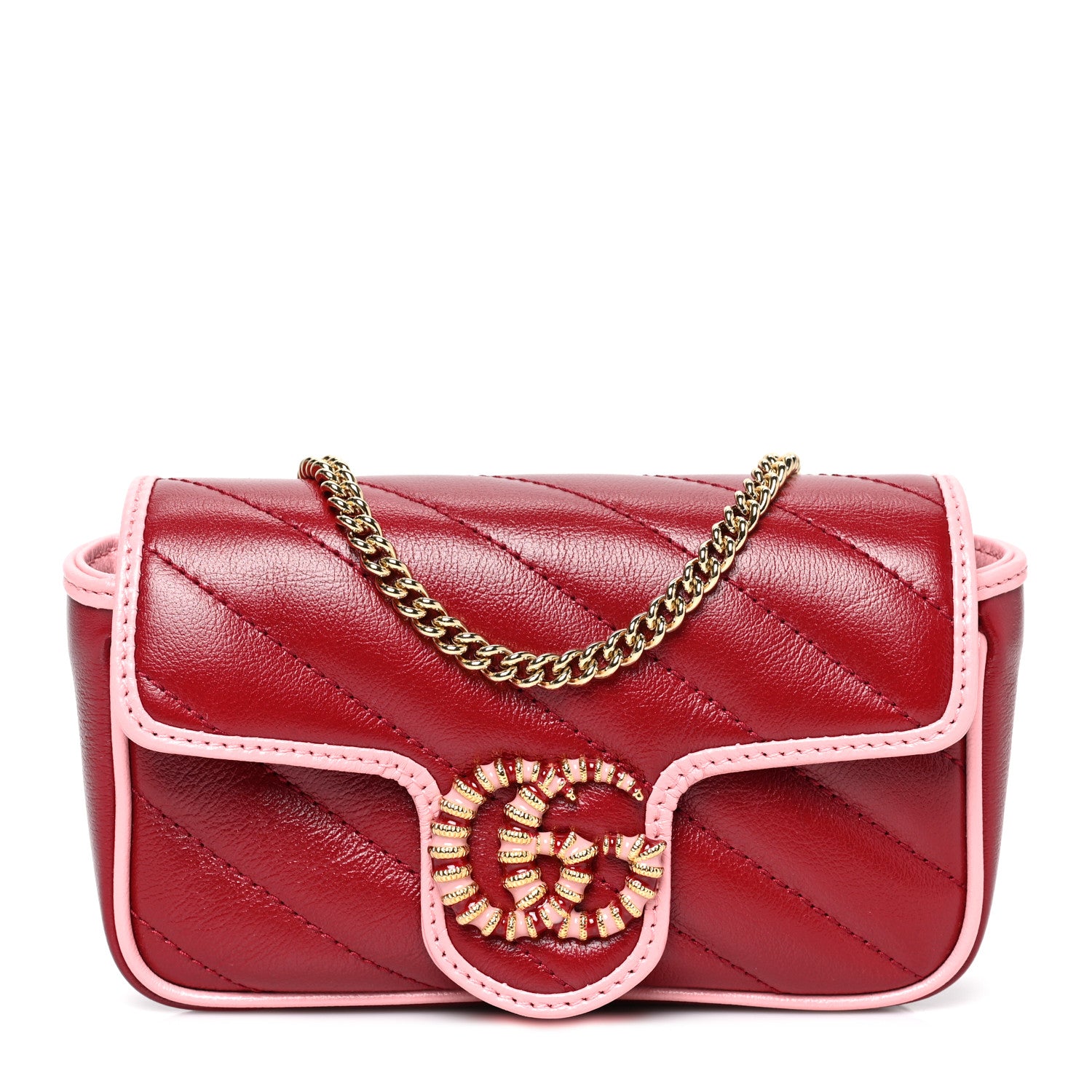 Gucci Azalea Calfskin Enamel Matelasse Diagonal Super Mini Torchon GG Marmont Shoulder Bag New Cherry Red Wild Rose 1 of 9