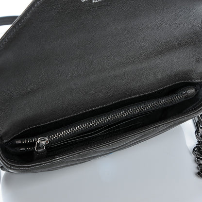 Saint Laurent Sheepskin Matelasse Chevron Monogram College Chain Wallet Coal 6 of 6