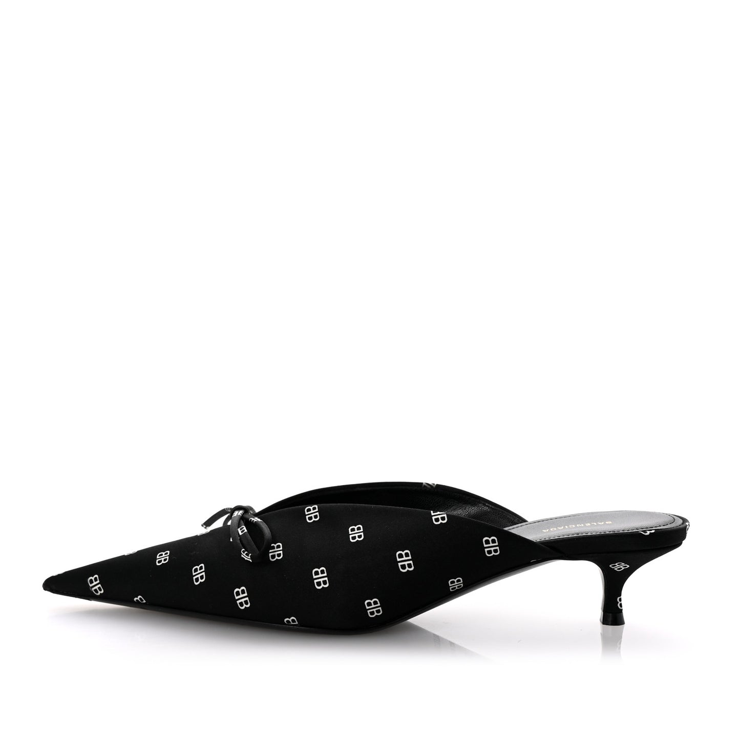 Crepe Satin BB Printed Knife Pointed Toe 40mm Mules 38 Black White