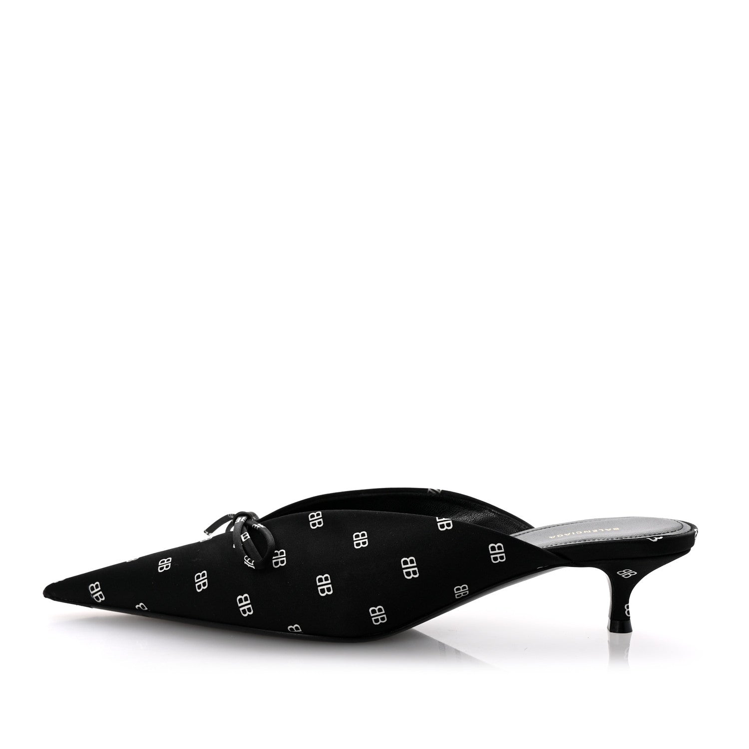 Balenciaga Crepe Satin BB Printed Knife Pointed Toe 40mm Mules 38 Black White 1 of 10
