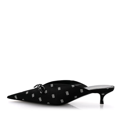 Balenciaga Crepe Satin BB Printed Knife Pointed Toe 40mm Mules 38 Black White 1 of 10
