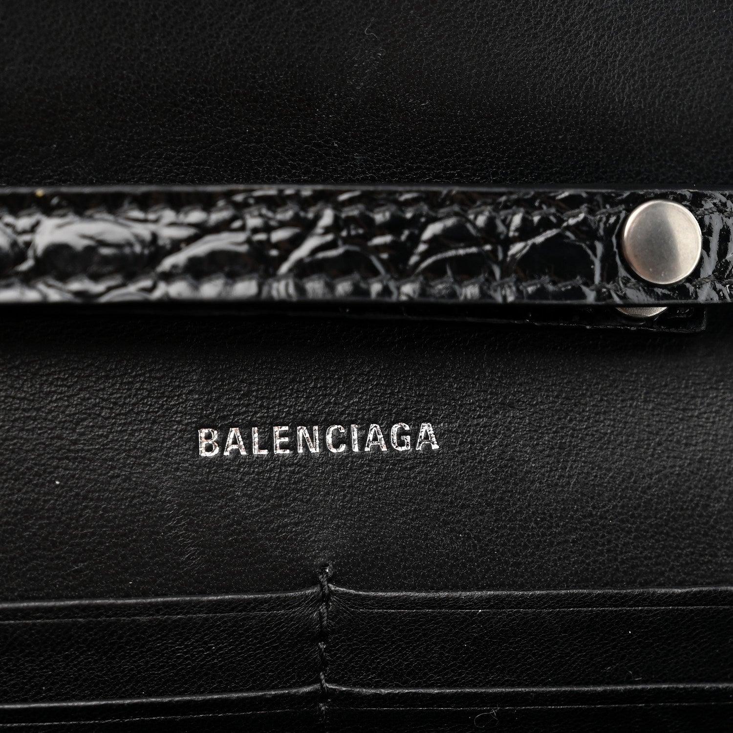Balenciaga Shiny Calfskin Monochrome Crocodile Embossed Hourglass Chain Bag Black 6 of 12