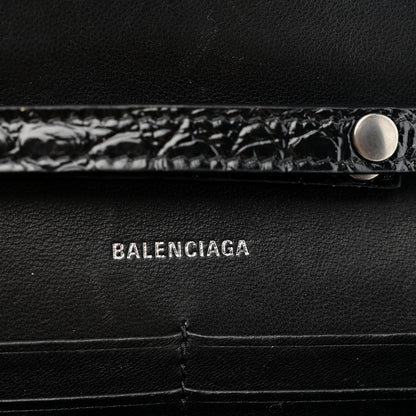 Balenciaga Shiny Calfskin Monochrome Crocodile Embossed Hourglass Chain Bag Black 6 of 12