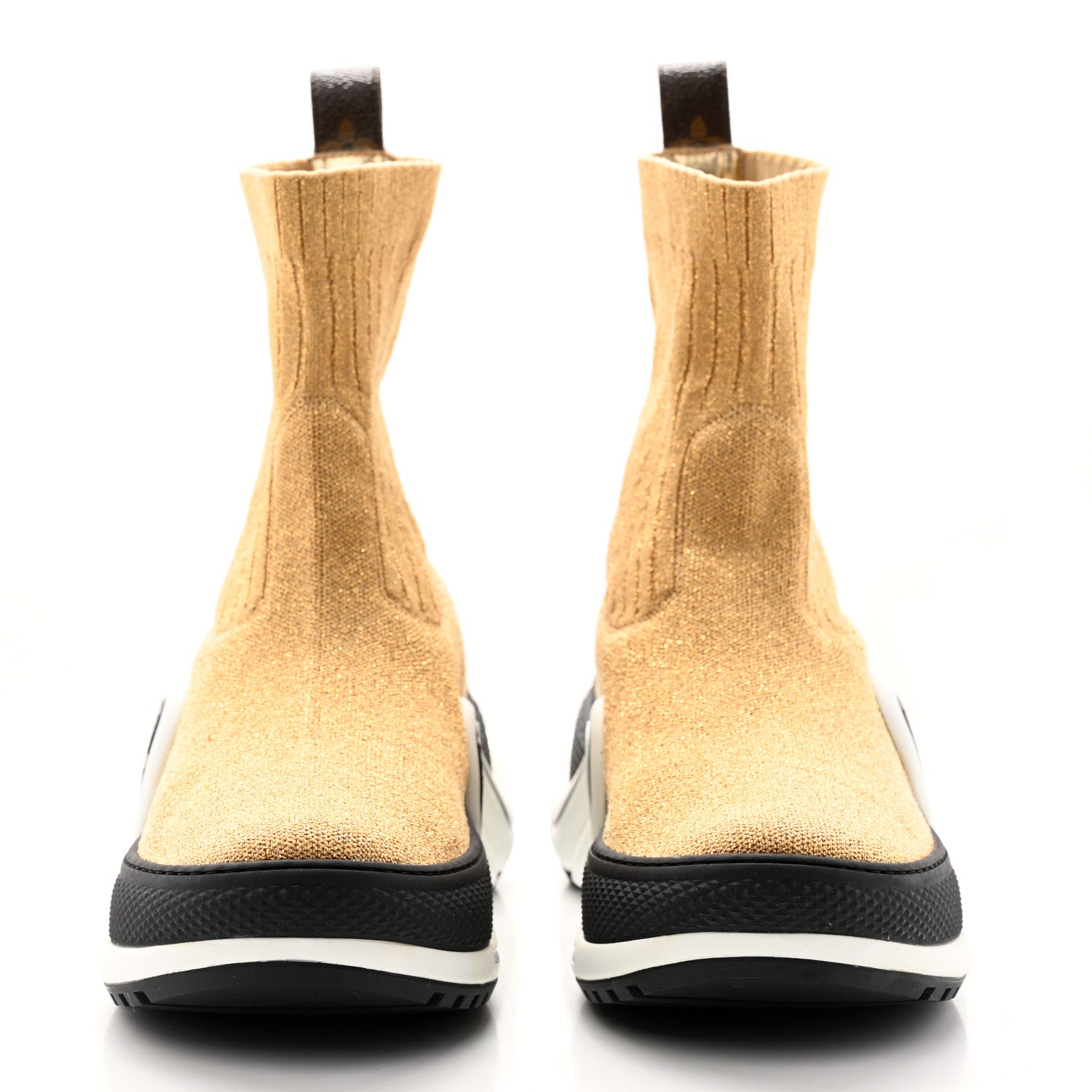 Louis Vuitton Glitter Stretch Textile Monogram LV Archlight Sneaker Boots 38 Gold Black 2 of 12
