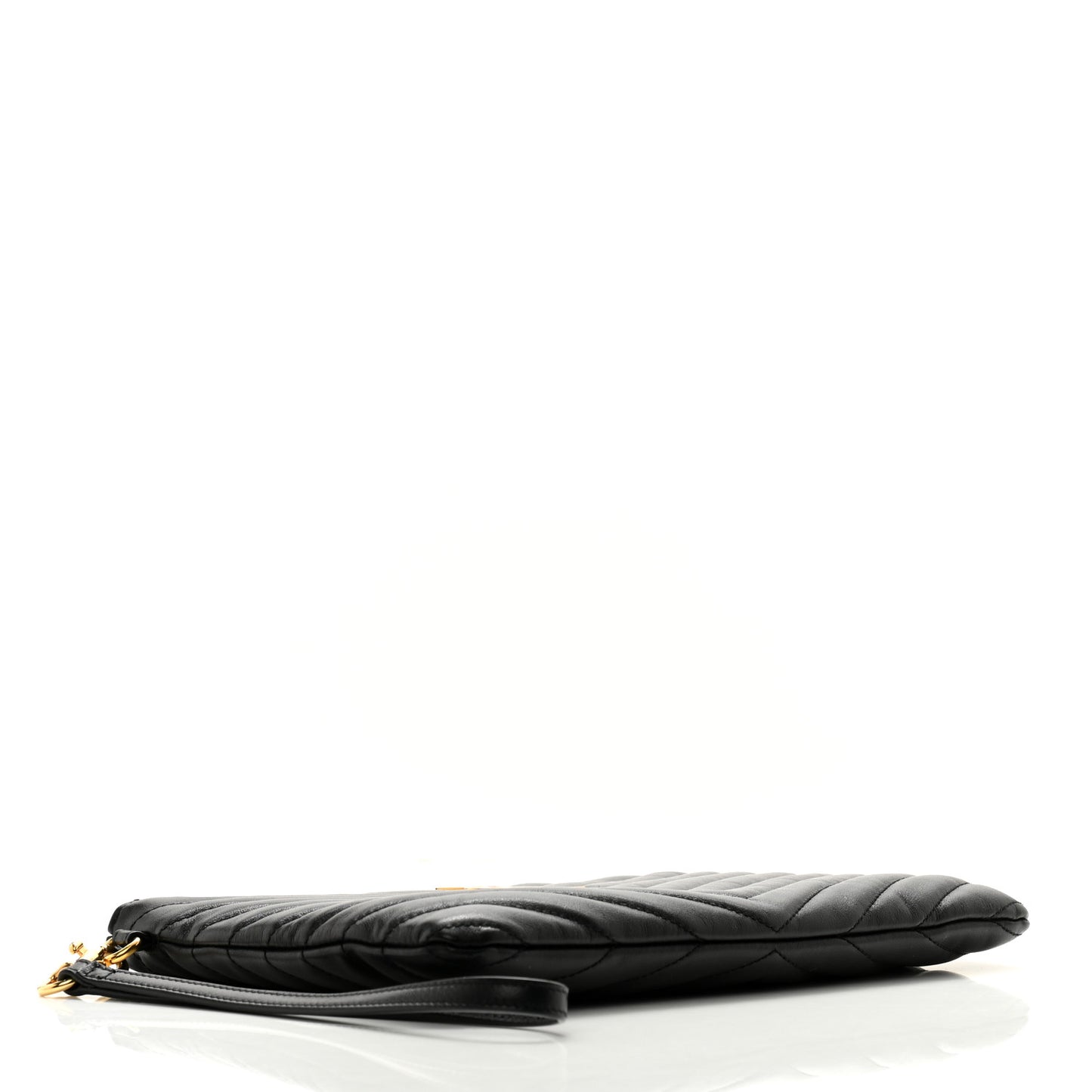 Calfskin Matelasse Chevron Monogram A5 Wristlet Black