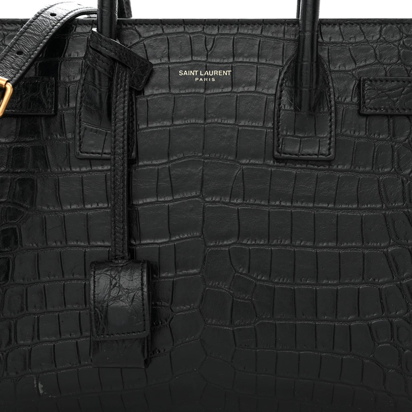 Calfskin Crocodile Embossed Baby Sac De Jour Black