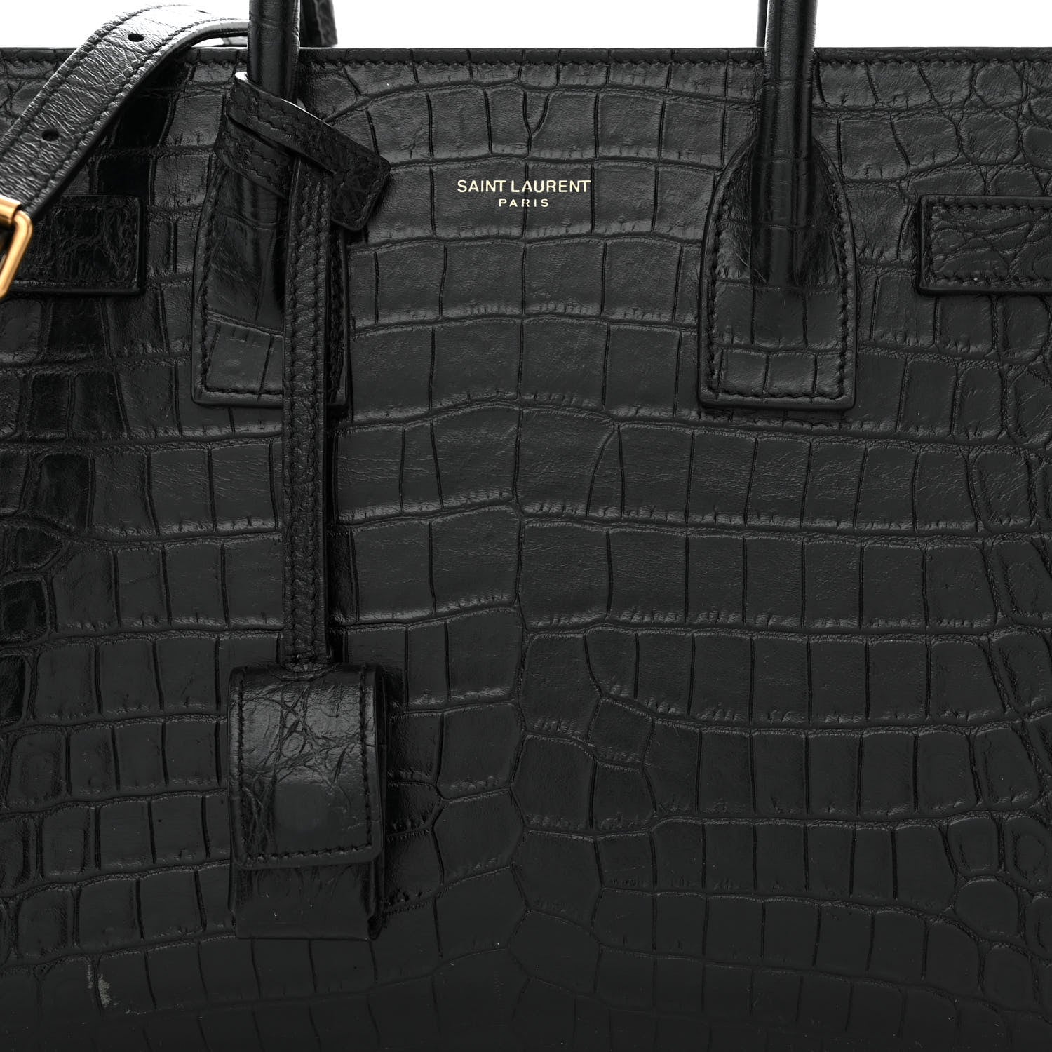 Saint Laurent Calfskin Crocodile Embossed Baby Sac De Jour Black 8 of 11