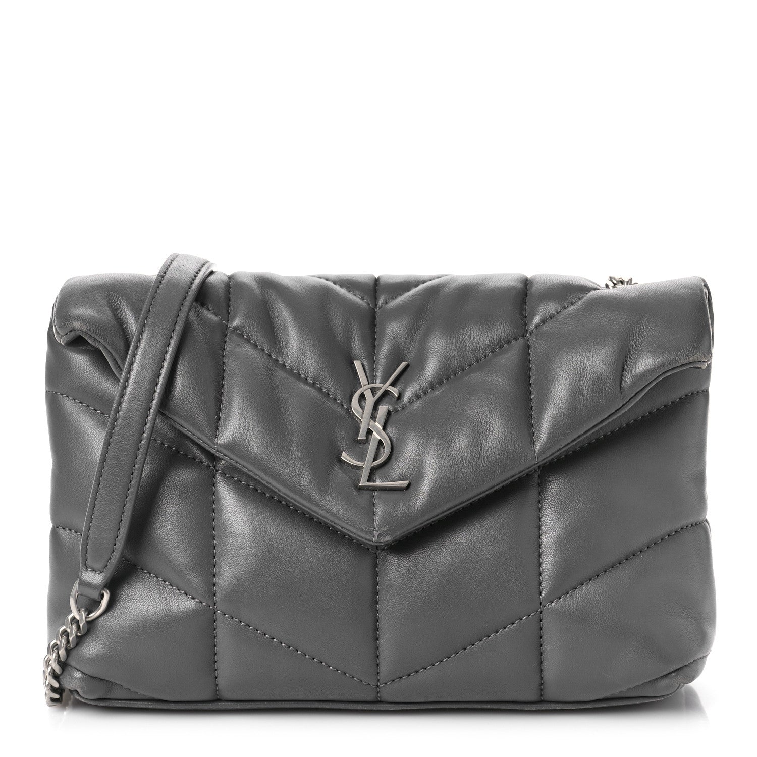 Saint Laurent Lambskin Quilted Toy Loulou Puffer Monogram Chain Satchel Storm 1 of 9