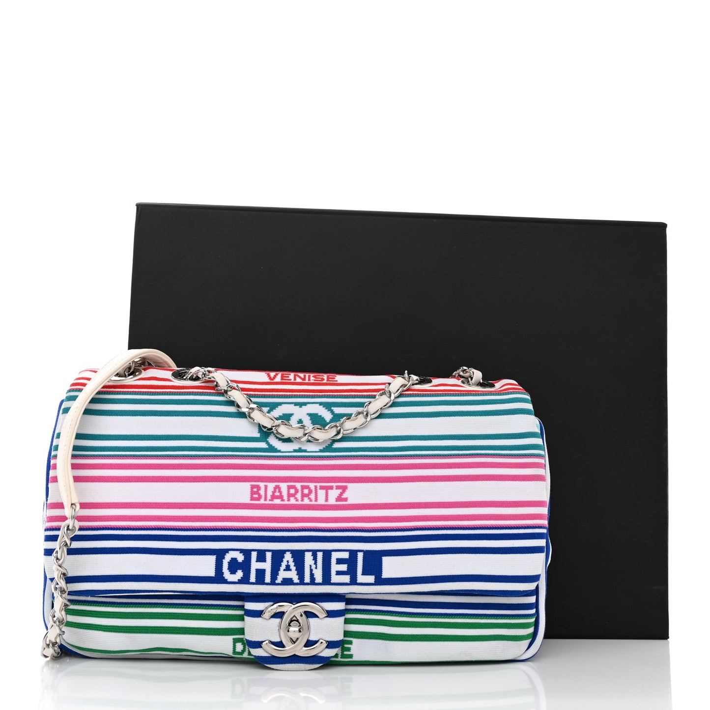 Mixed Fibers Lambskin Venise Biarritz Flap Bag Multicolor White