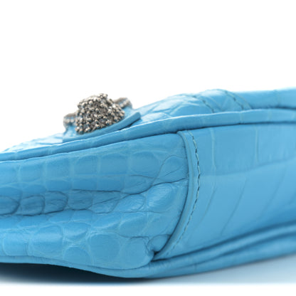 Balenciaga Extra Supple Calfskin Crocodile Embossed Crystal Mini Le Cagole Purse With Chain Cyan 8 of 10