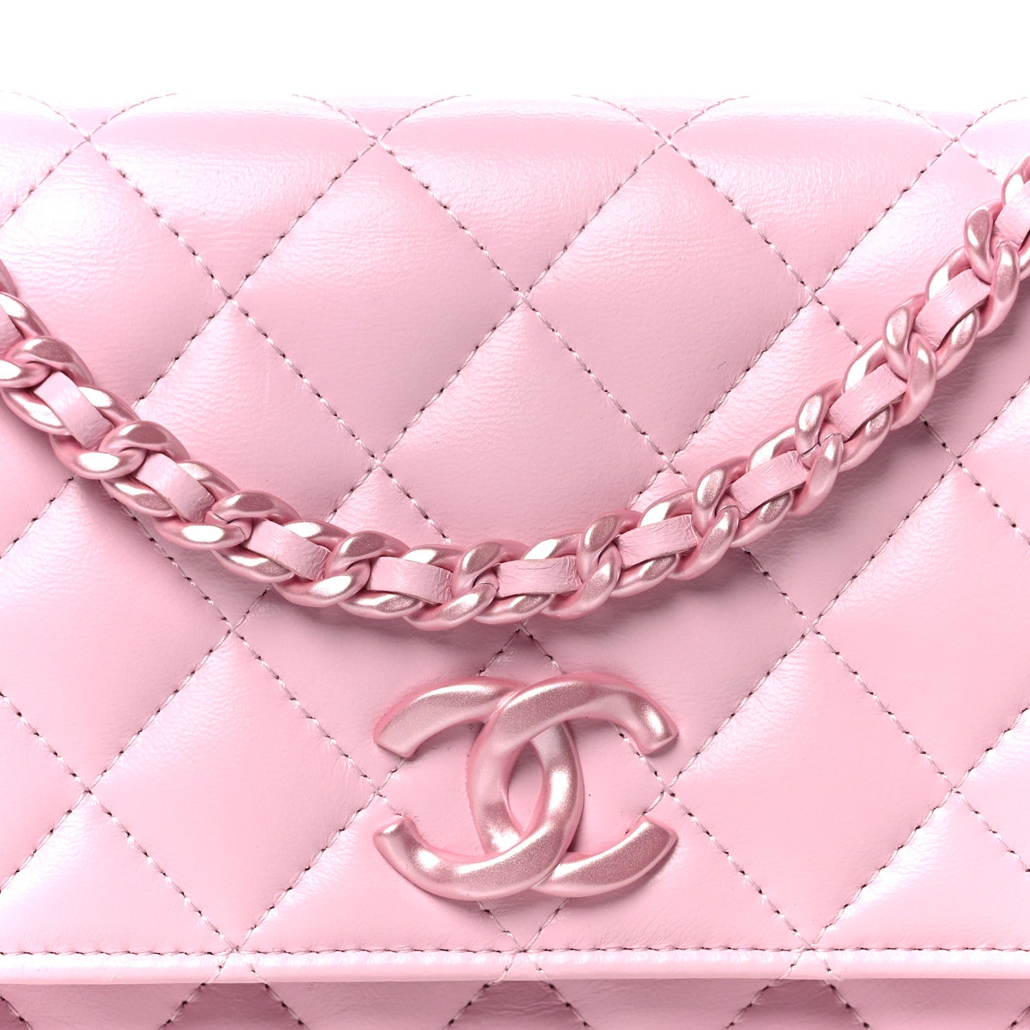 Chanel Calfskin Quilted Pearly CC Wallet On Chain WOC Pink 9 of 11