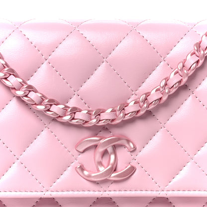 Chanel Calfskin Quilted Pearly CC Wallet On Chain WOC Pink 9 of 11