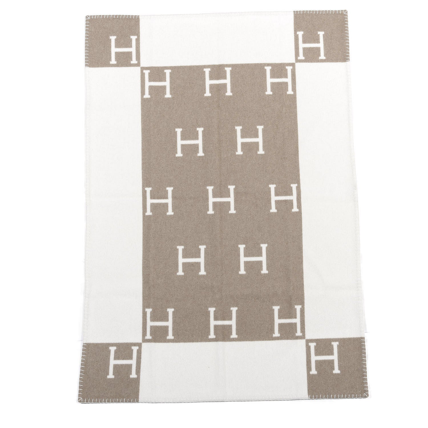 Hermes Wool Cashmere Avalon Baby Blanket Noisette Moyen White 1 of 4