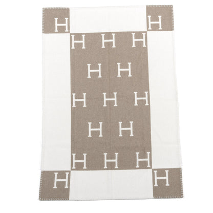 Hermes Wool Cashmere Avalon Baby Blanket Noisette Moyen White 1 of 4