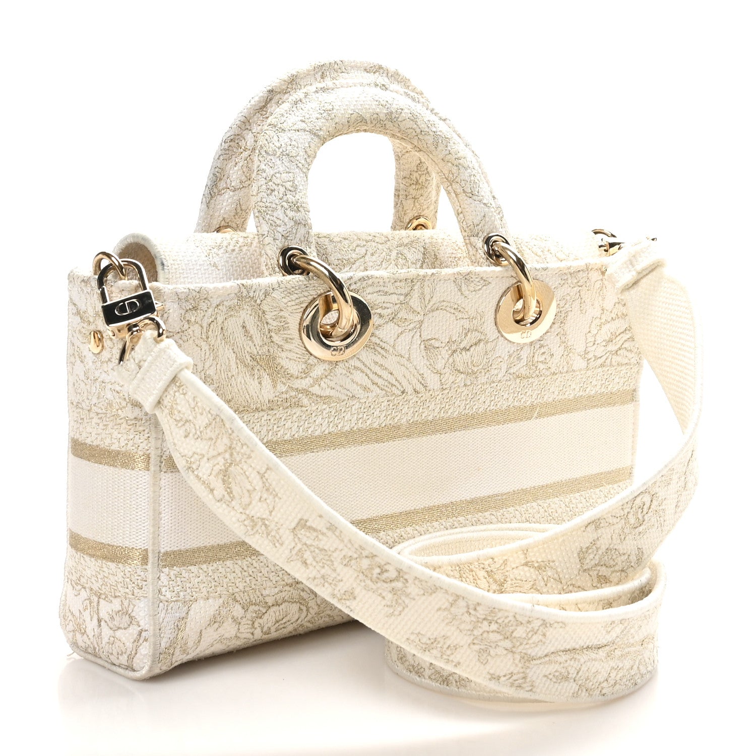 Christian Dior Canvas Embroidered Medium Jardin D'Hiver Lady D-Joy White Gold 4 of 11