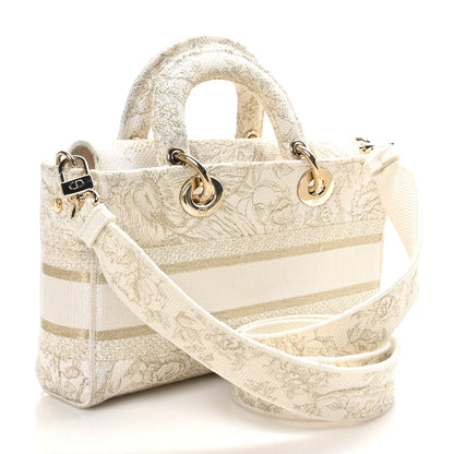 Christian Dior Canvas Embroidered Medium Jardin D'Hiver Lady D-Joy White Gold 4 of 11