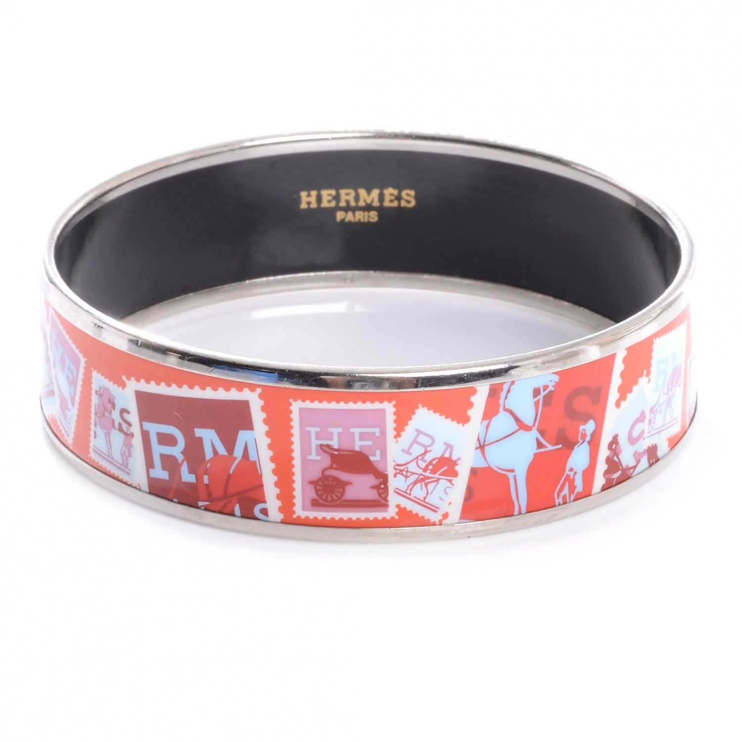 Hermes Enamel Wide Stamps Printed Bracelet 70 1 of 4