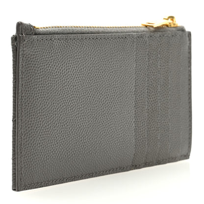Saint Laurent Grain De Poudre Matelasse Chevron Monogram Fragments Zippered Card Case Fog 3 of 6