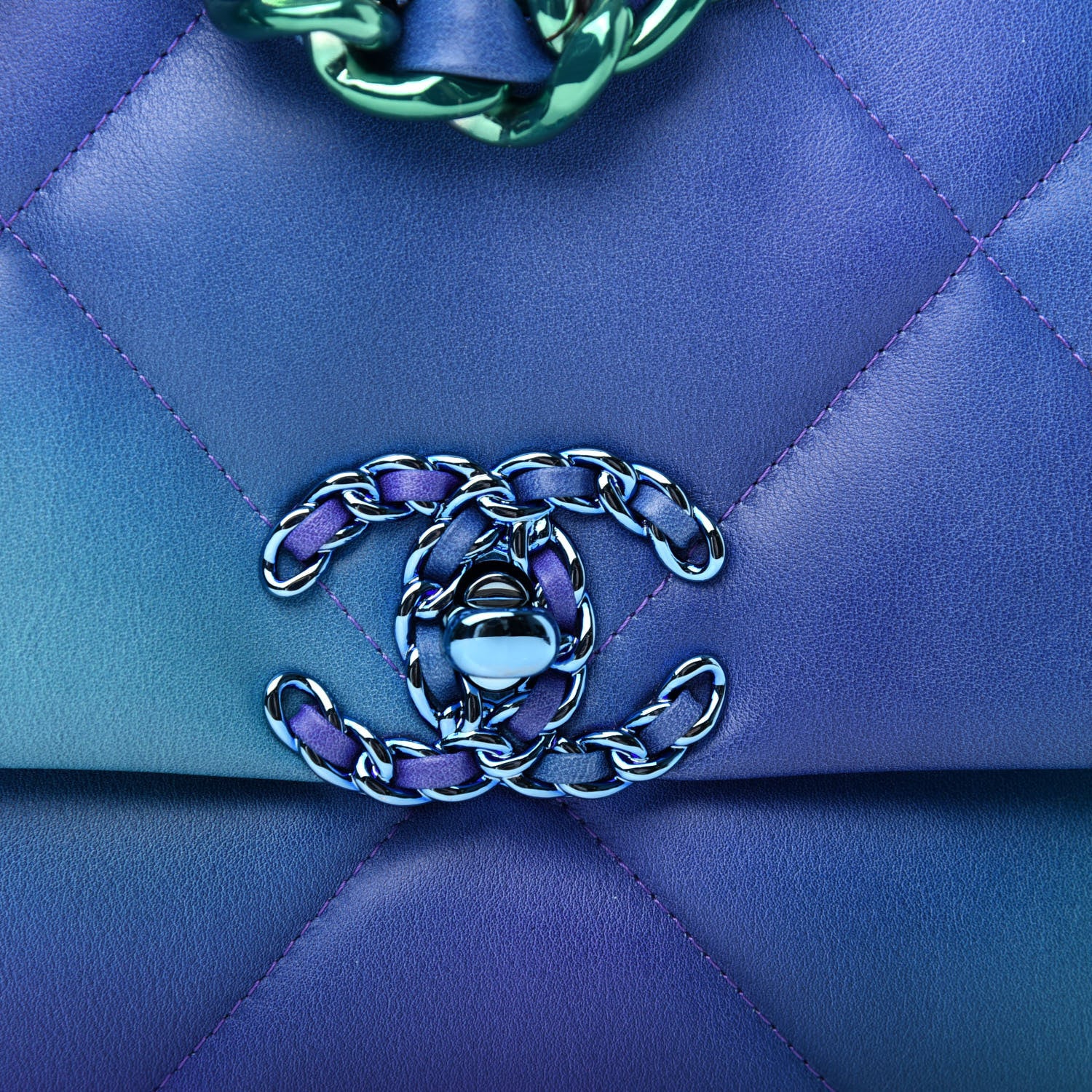 Chanel Tie Dye Calfskin Quilted Medium Chanel 19 Flap Blue Purple 10 of 10