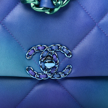 Chanel Tie Dye Calfskin Quilted Medium Chanel 19 Flap Blue Purple 10 of 10
