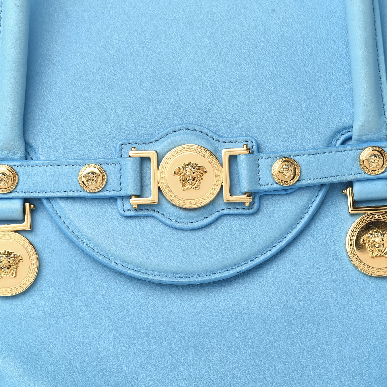 Versace Calfskin Large Signature Satchel Blue 13 of 14